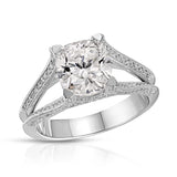 Split Shank Vintage Style Cushion Engagement Ring in White Gold