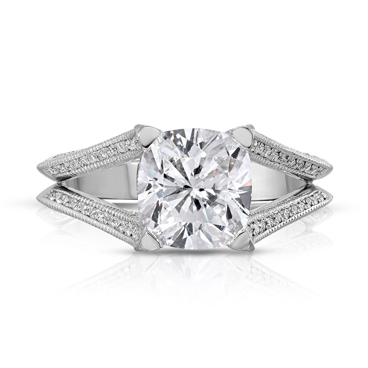 Split Shank Vintage Style Long Cushion Engagement Ring in White Gold