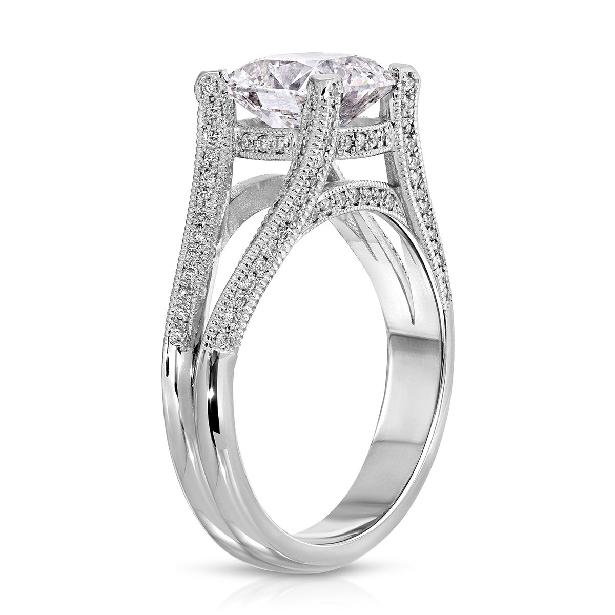 Split Shank Vintage Style Long Cushion Engagement Ring in White Gold