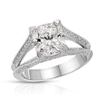Split Shank Vintage Style Long Cushion Engagement Ring in White Gold