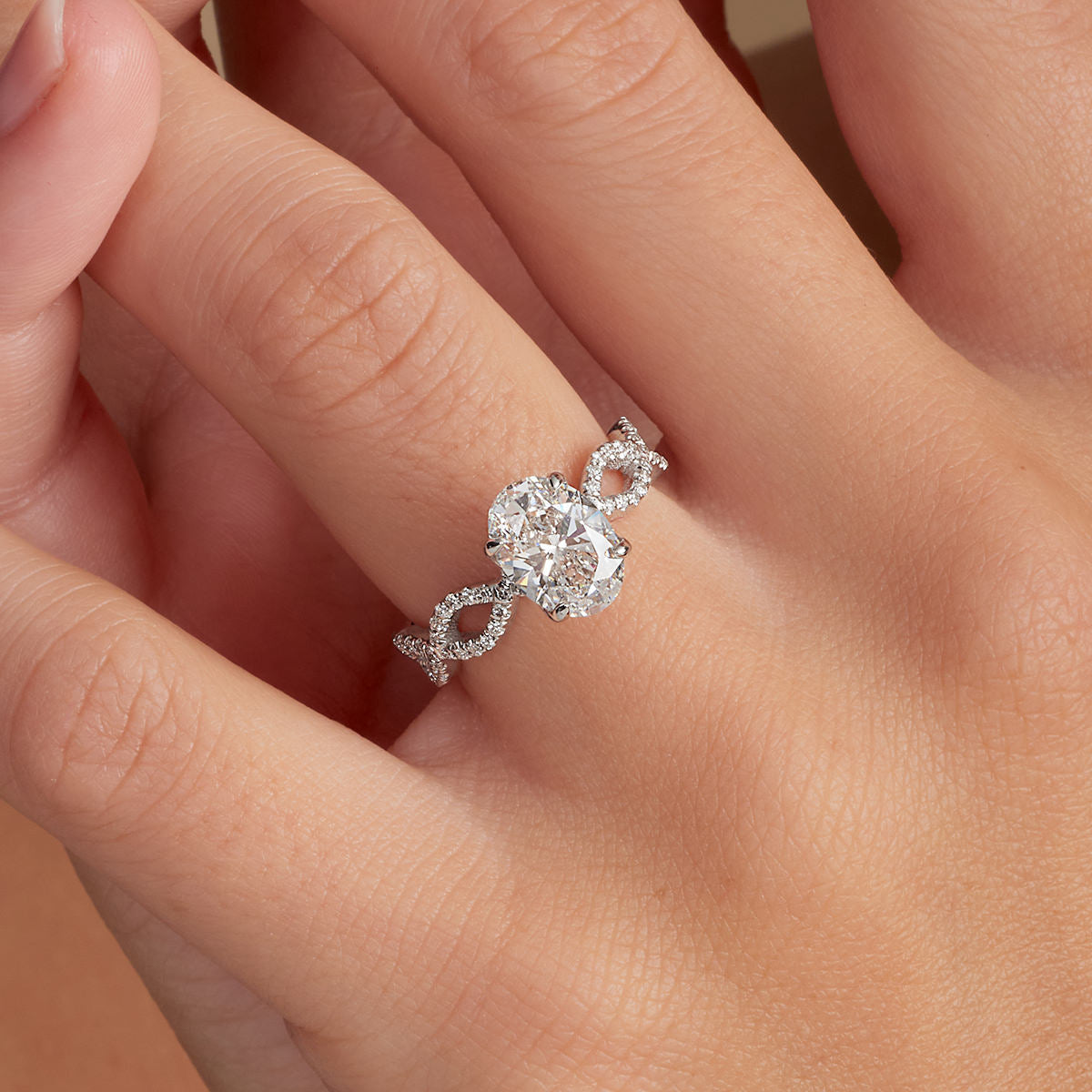 Infinity Vintage Style Oval Engagement Ring in White Gold