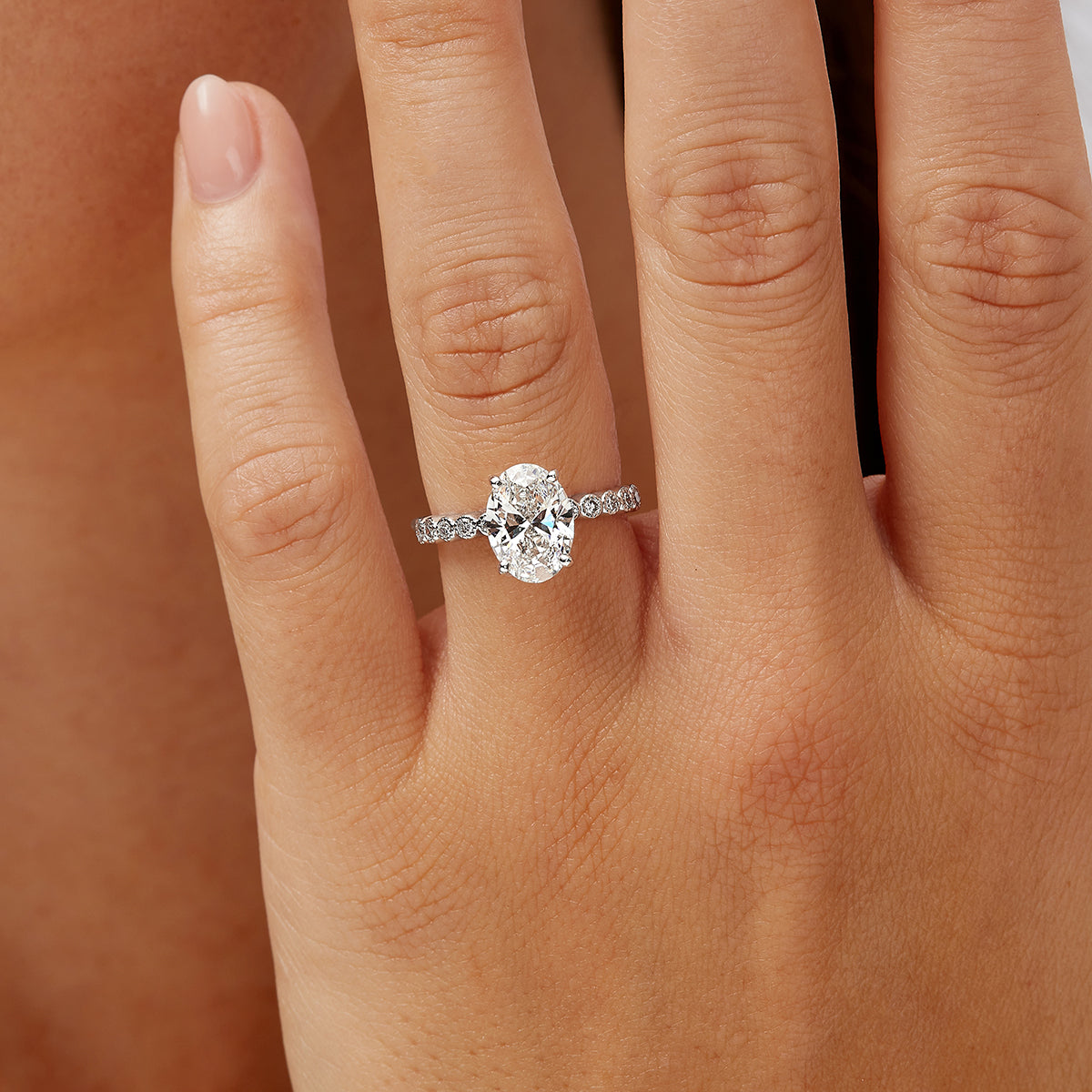 Bezel Vintage Style Oval Engagement Ring in White Gold