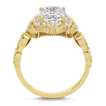 Halo Vintage Style Long Cushion Engagement Ring in Yellow Gold