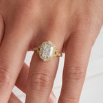 Halo Vintage Style Long Cushion Engagement Ring in Yellow Gold