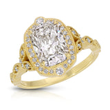 Halo Vintage Style Long Cushion Engagement Ring in Yellow Gold