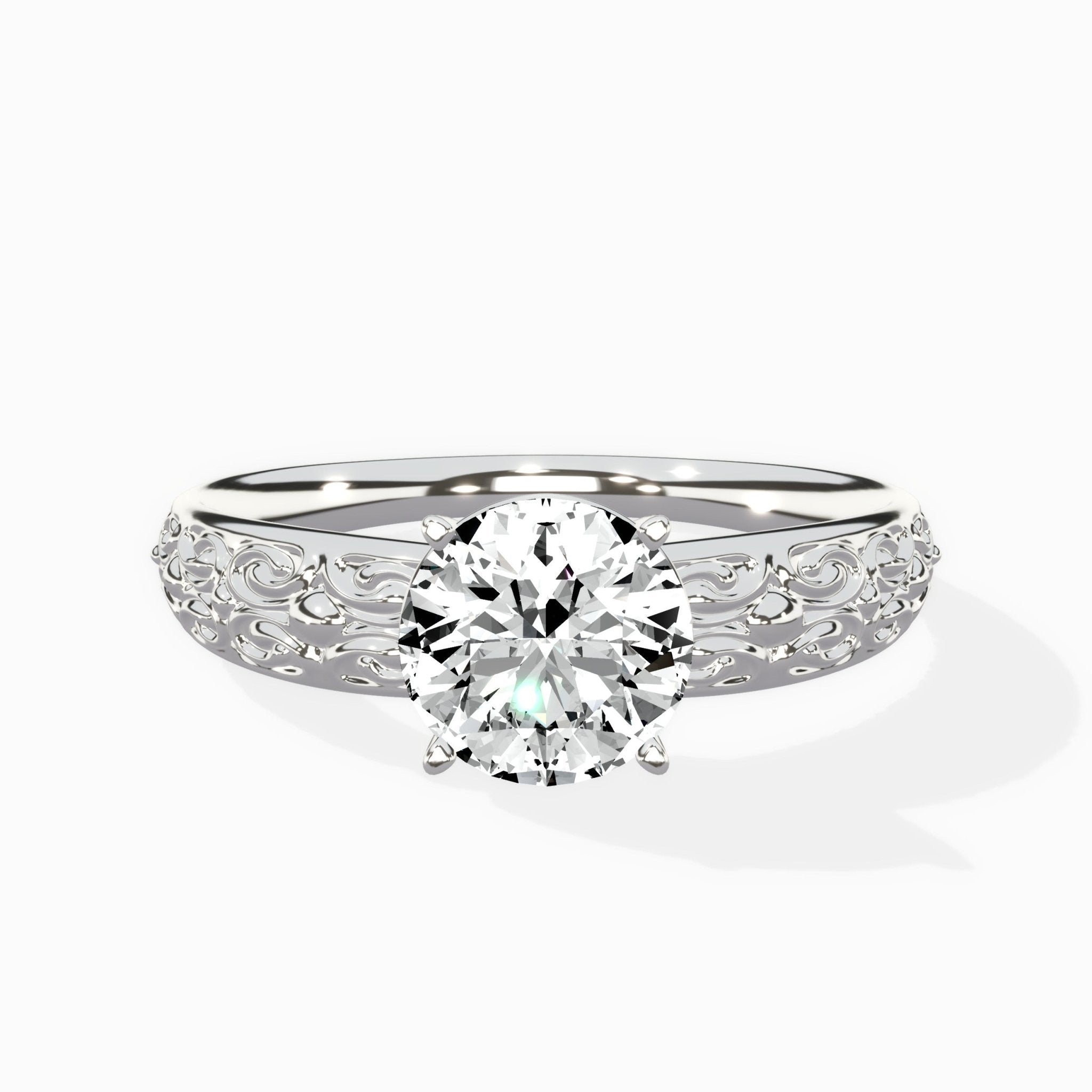 Vintage Scrollwork Solitaire Ring Engagement Ring - The Better Diamonds
