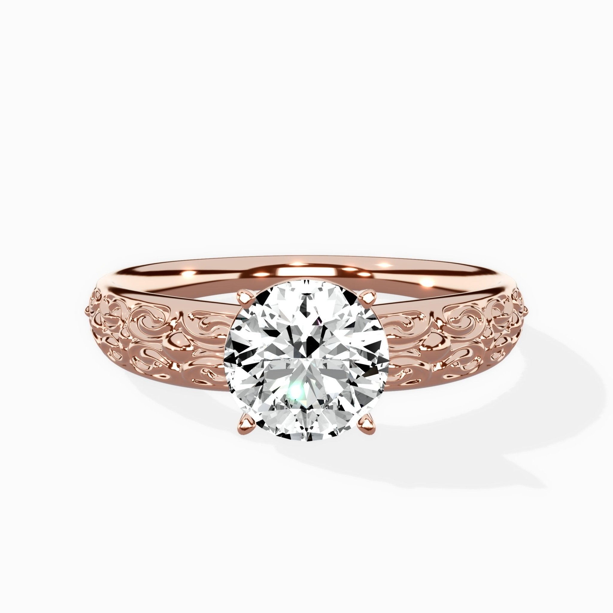 Vintage Scrollwork Solitaire Ring Engagement Ring - The Better Diamonds