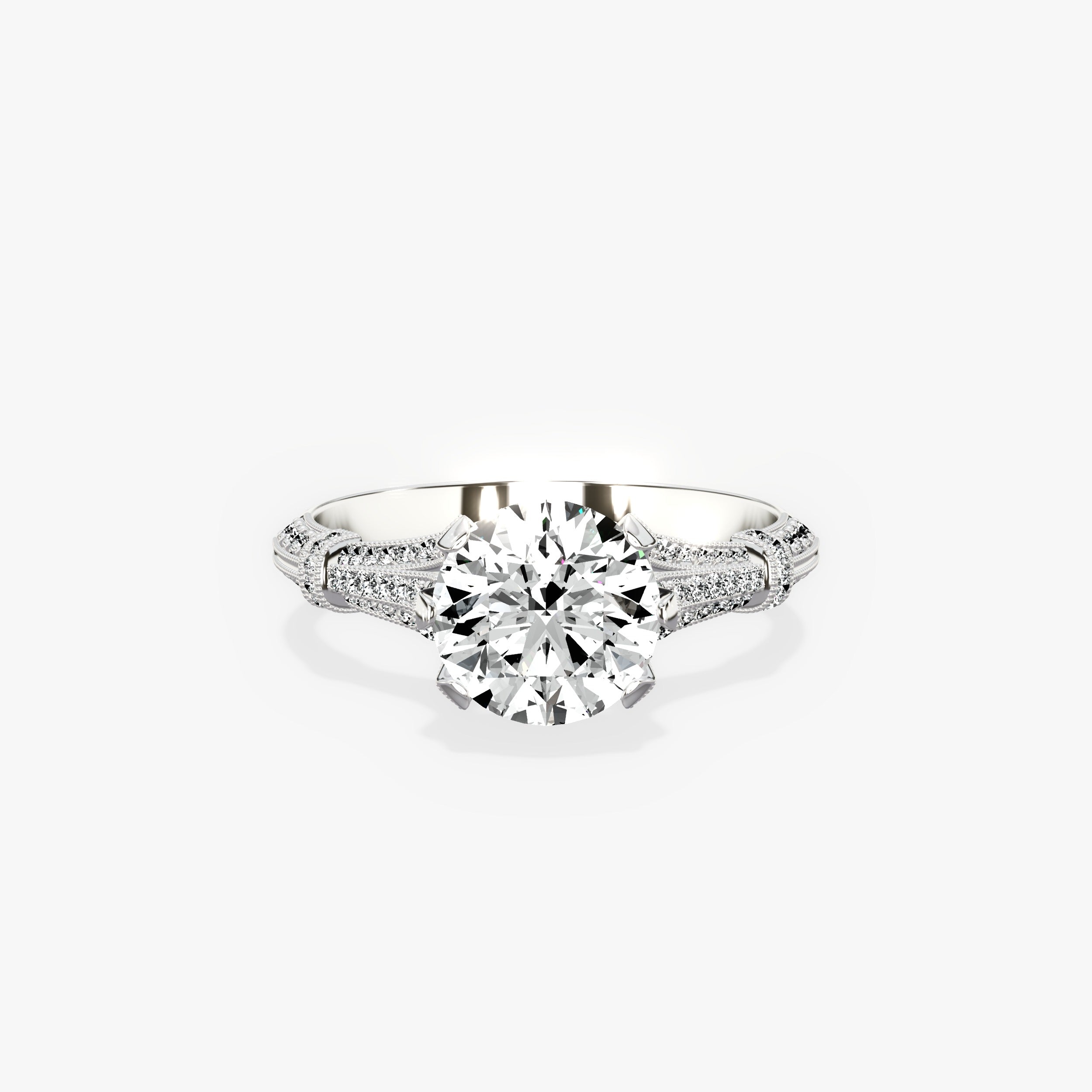 Six Prong Vintage Style Round Engagement Ring in White Gold