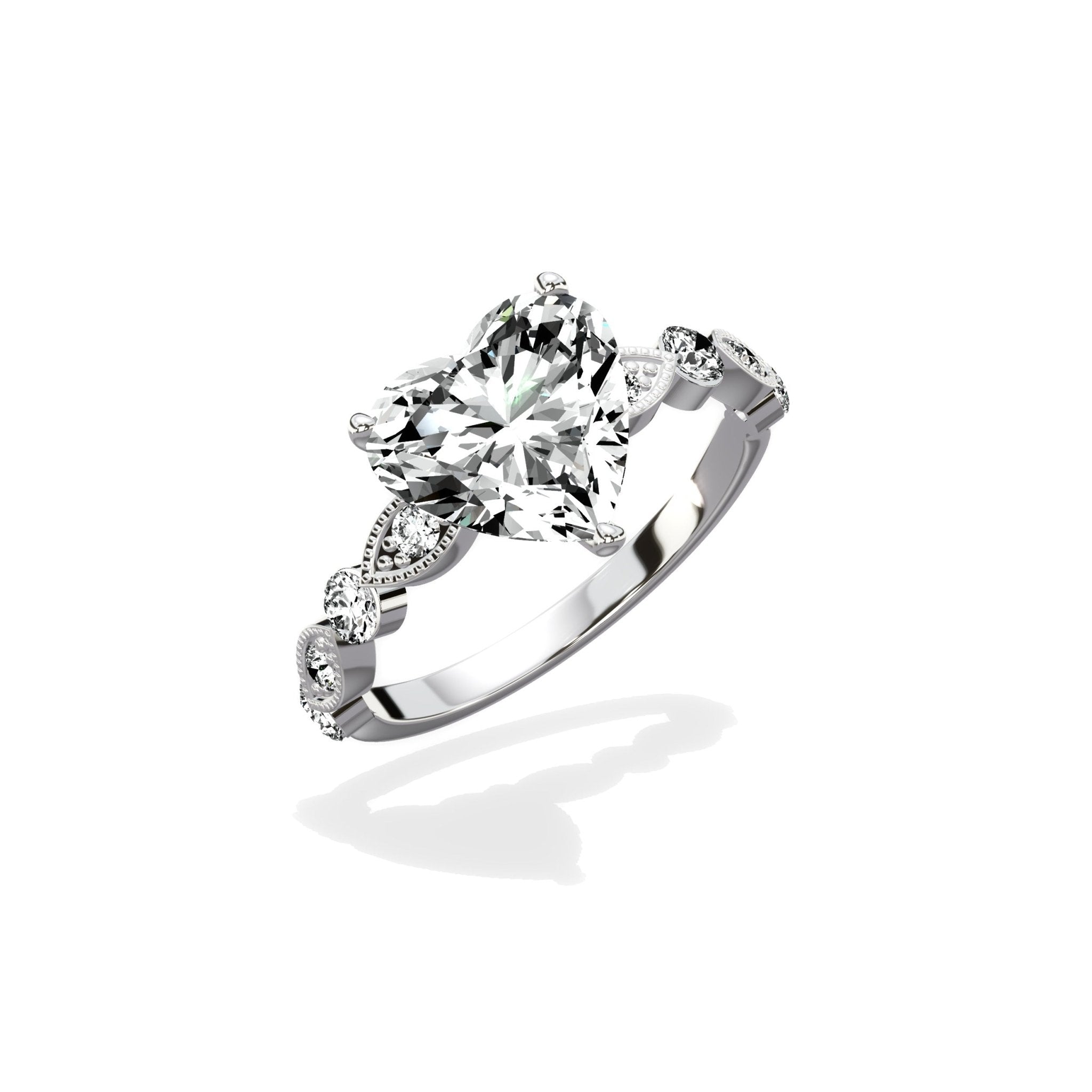 Vintage Solitaire 2.19 ct Heart Engagement Ring in White Gold - The Better Diamonds
