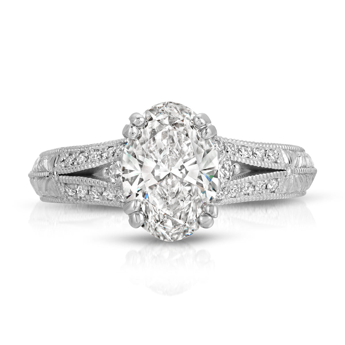 Bali Vintage Style Oval Engagement Ring in White Gold