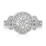 Rose Vintage Style Round Engagement Ring in White Gold