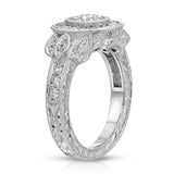 Rose Vintage Style Round Engagement Ring in White Gold