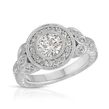 Rose Vintage Style Round Engagement Ring in White Gold