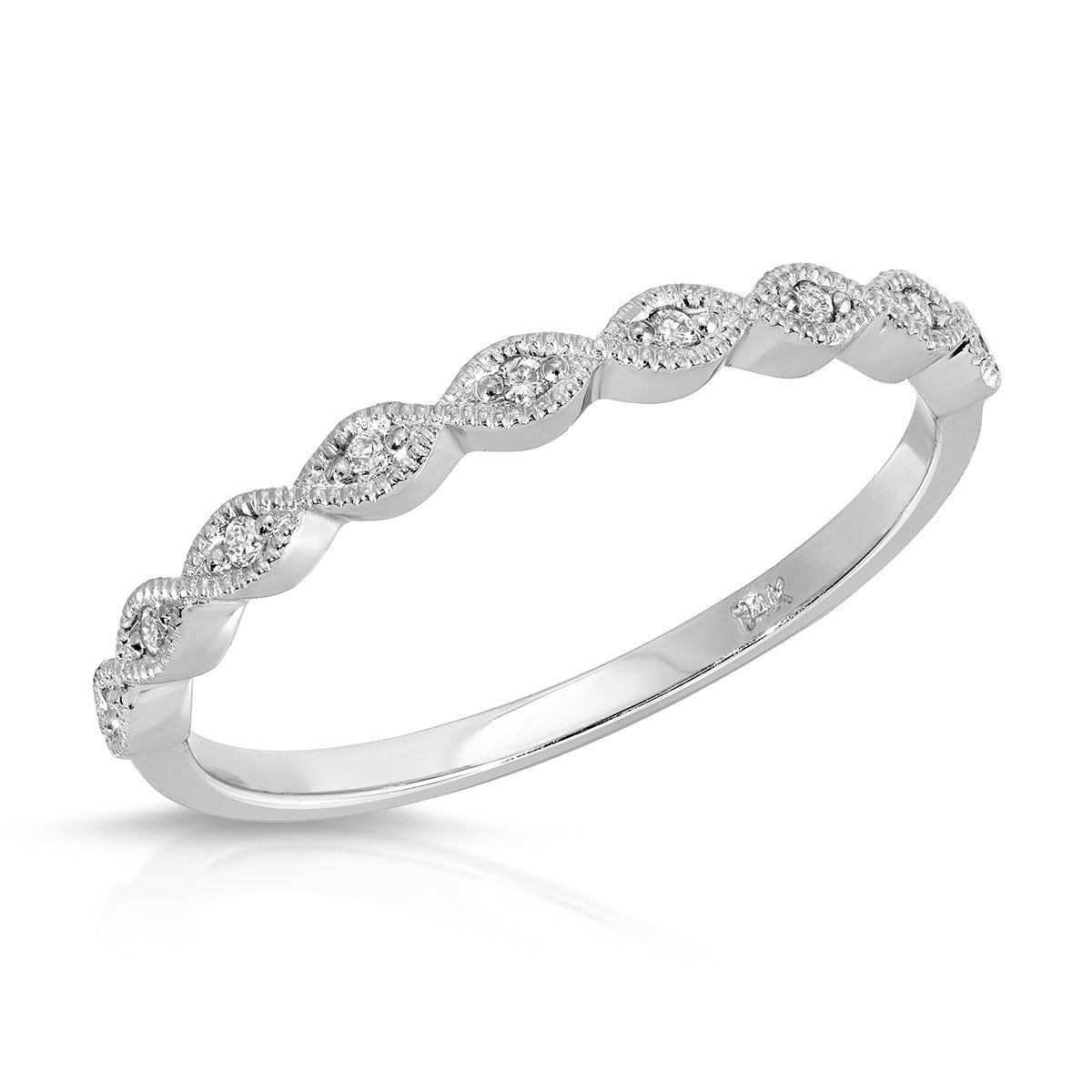 Petit Marquise Filigree Wedding Band in White Gold